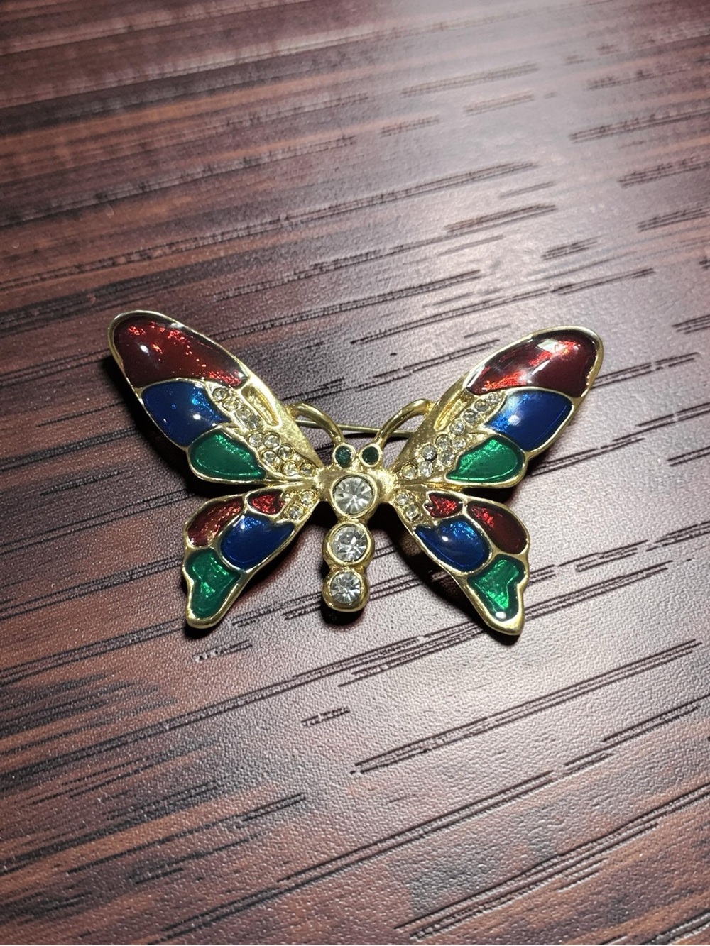 Gold-tone Multicolor Butterfly Brooch with Rhinestones
